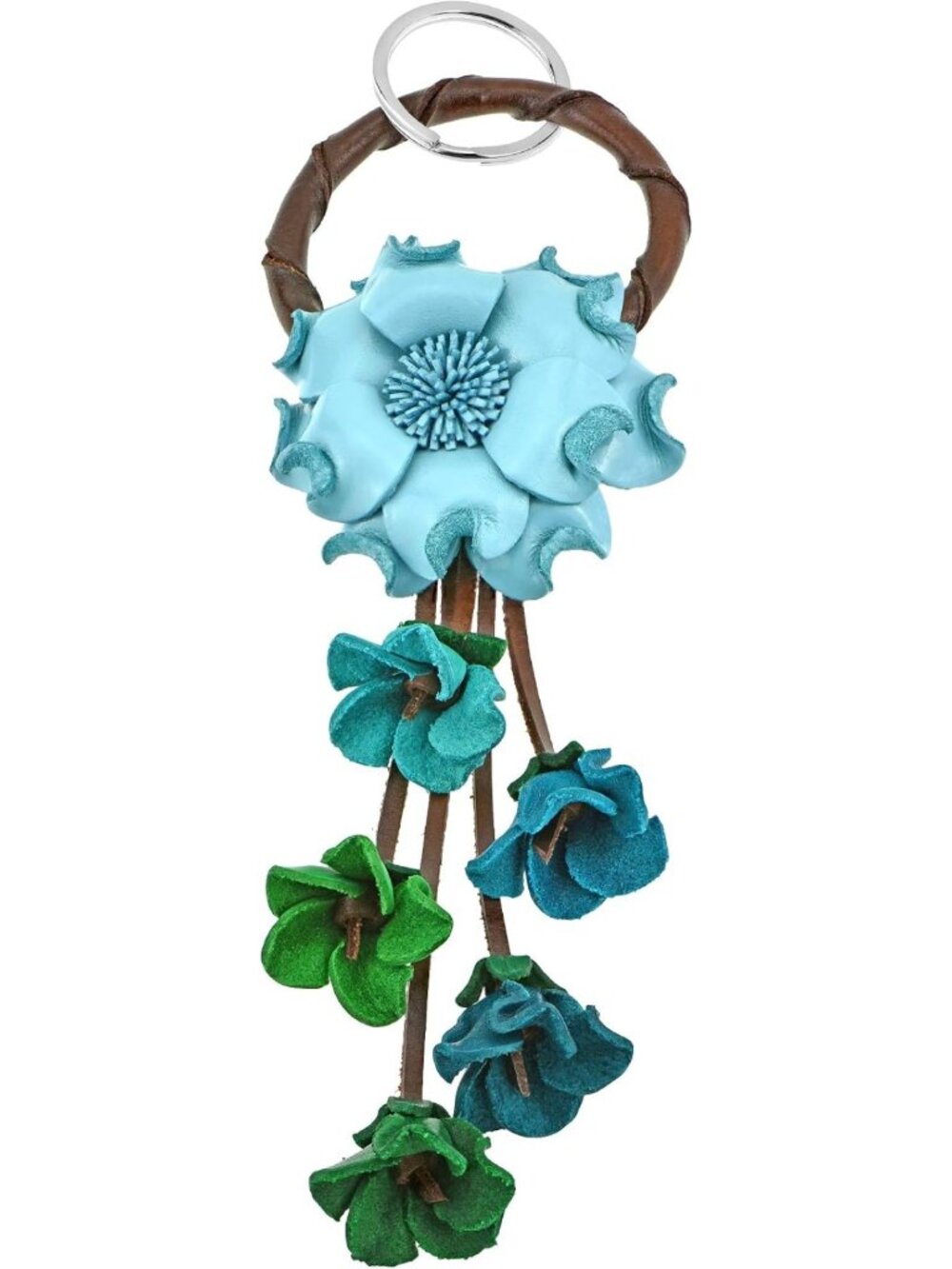 Handmade Leather Flower Keychain | Genuine Leather Loop Ring | Vintage Boho Gift